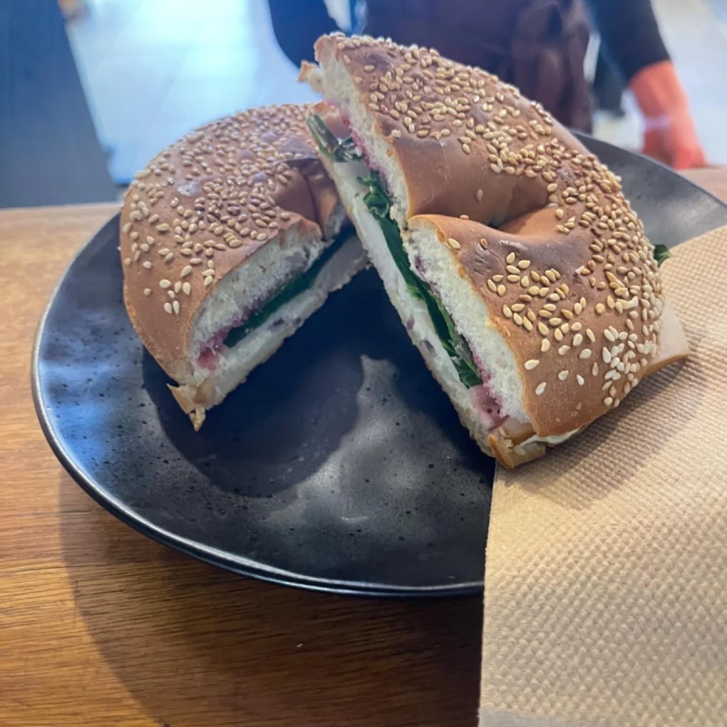 Toasted sesame bagel served on a plate